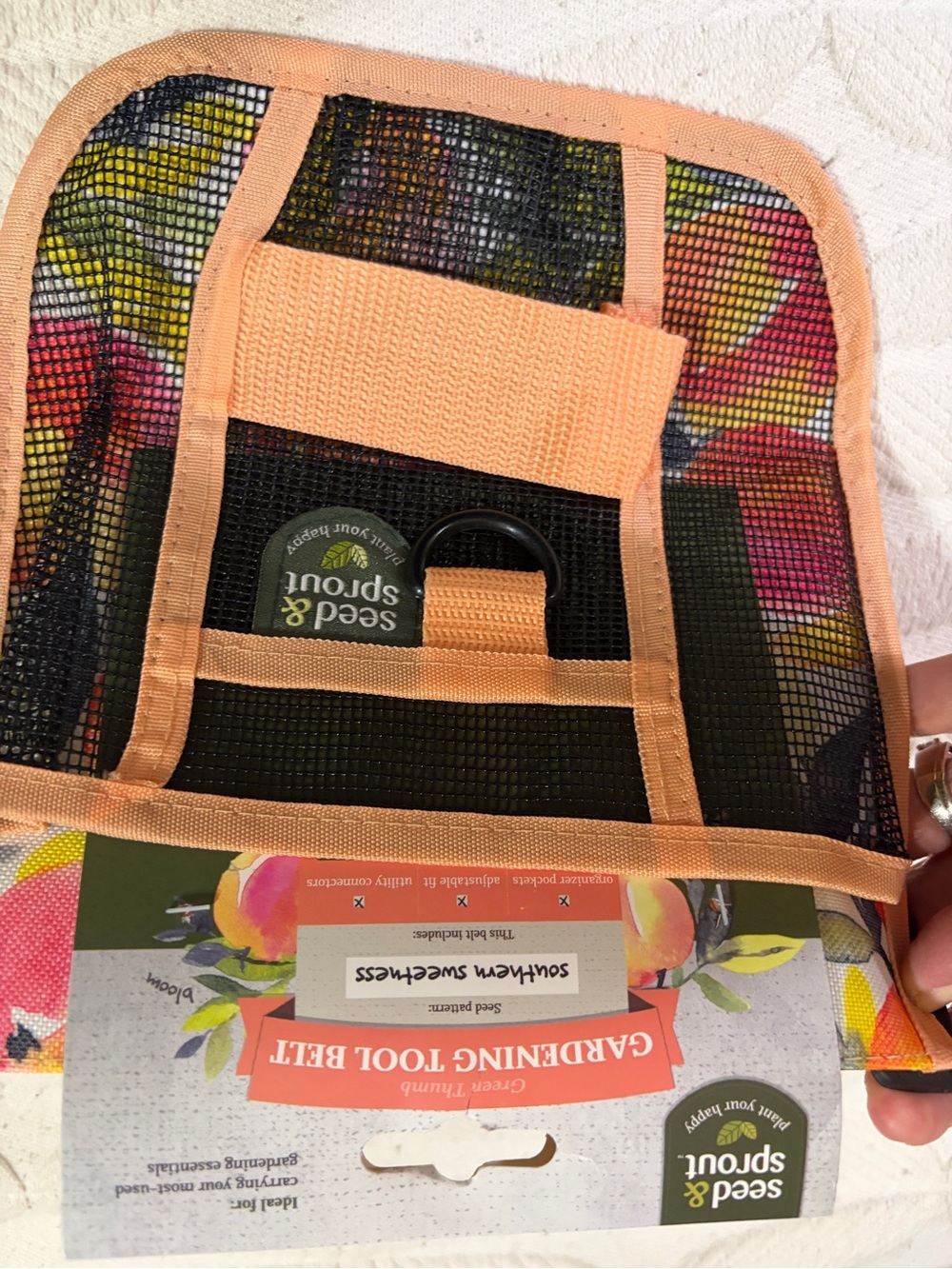 NEW Seed & Sprout Orange Floral Mesh Gardening Tool Belt! Hold garden tools. - Picture 5 of 5
